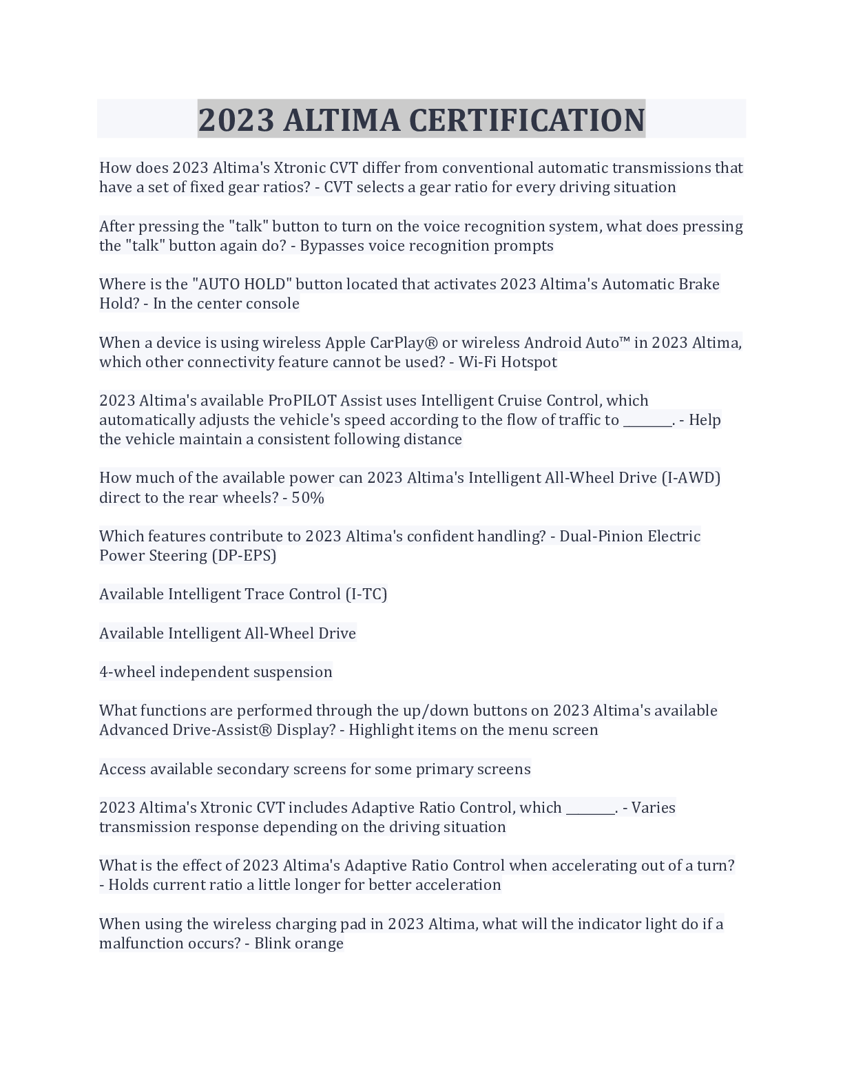 2023 altima certification